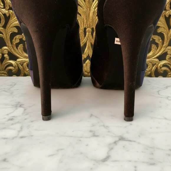 Bruno Frisoni Paris Women’s Blue/Purple and Black Satin Heel Leather Sole Shoes - Picture 12 of 13